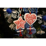 Ornament de brad stea din tweed, Flippy, alb/rosu, lemn, 18 cm - vivimall.ro