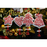 Ornament de brad stea din tweed, Flippy, alb/rosu, lemn, 18 cm - vivimall.ro