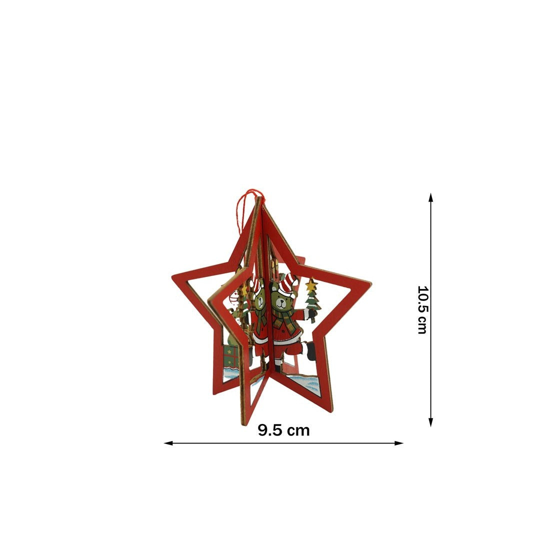 Ornament de brad stea, Flippy, multicolor, lemn, 10.5x9.5 cm - vivimall.ro