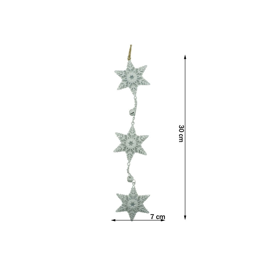 Ornament de brad trei fulgi de nea, Flippy, alb, metal, 30 cm - vivimall.ro