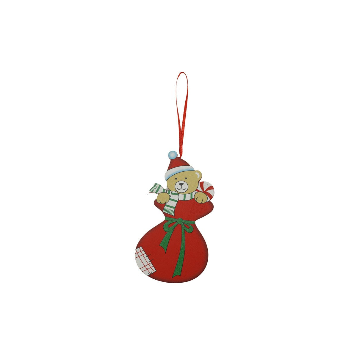 Ornament de brad ursulet, Flippy, rosu, lemn, 14 cm - vivimall.ro