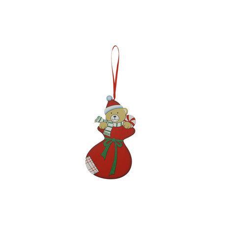 Ornament de brad ursulet, Flippy, rosu, lemn, 14 cm - vivimall.ro