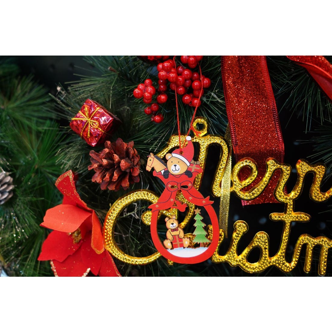 Ornament de brad ursuleti, Flippy, multicolor, lemn, 10 cm - vivimall.ro