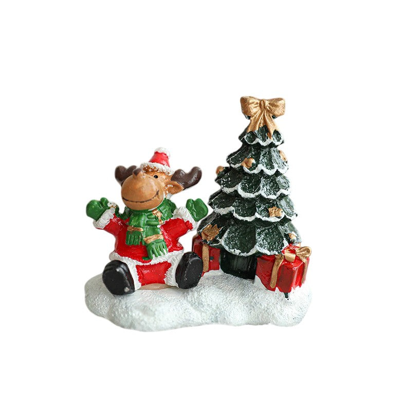 Ornament de Craciun din Rasina pentru Decor, Flippy, Model Ren cu Brad, Decoratiune de Birou pentru Craciun, 6.5 x 6.5 x 4 cm, Rosu Verde - vivimall.ro
