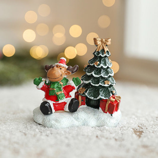 Ornament de Craciun din Rasina pentru Decor, Vivimall, Model Ren cu Brad, Decoratiune de Birou pentru Craciun, 6.5 x 6.5 x 4 cm, Rosu Verde - vivimall.ro