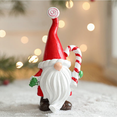 Ornament Crăciun Spiridus din rășină roșu alb, vedere frontală, dimensiuni 14.5 x 7 x 5 cm