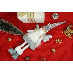 Ornament de Craciun ingeras, Flippy, alb/gri, textil, 53 cm - vivimall.ro