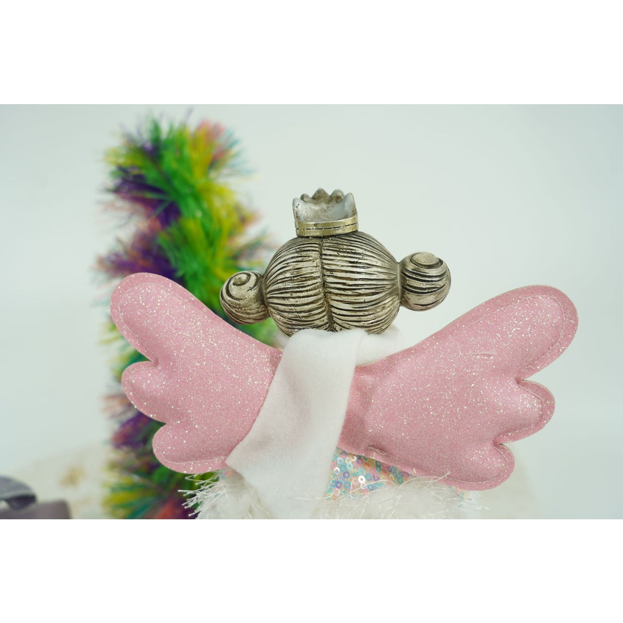 Ornament de Craciun ingeras, Flippy, alb, textil, 34 cm - vivimall.ro