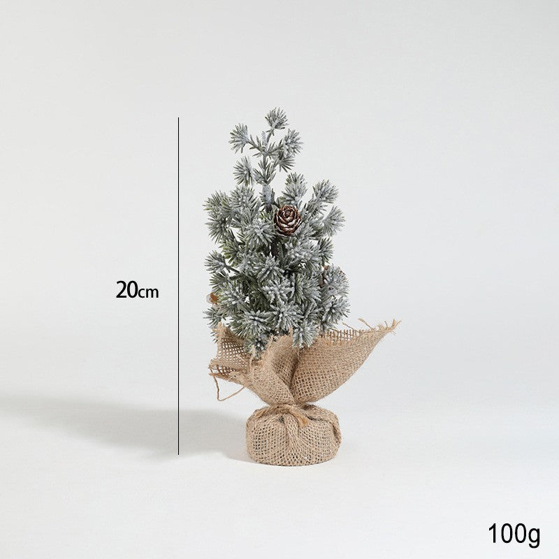 Decoratiune Craciun pentru Masa, Flippy, Ornament de Decor Model Brad de Craciun de Dimensiuni Mici cu Fulgi Albi, pentru Birou si Interior, din Plastic Calitativ 20 cm, Verde Alb - vivimall.ro