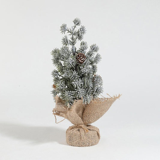 Decoratiune Craciun pentru Masa, Vivimall, Ornament de Decor Model Brad de Craciun de Dimensiuni Mici cu Fulgi Albi, pentru Birou si Interior, din Plastic Calitativ 20 cm, Verde Alb - vivimall.ro