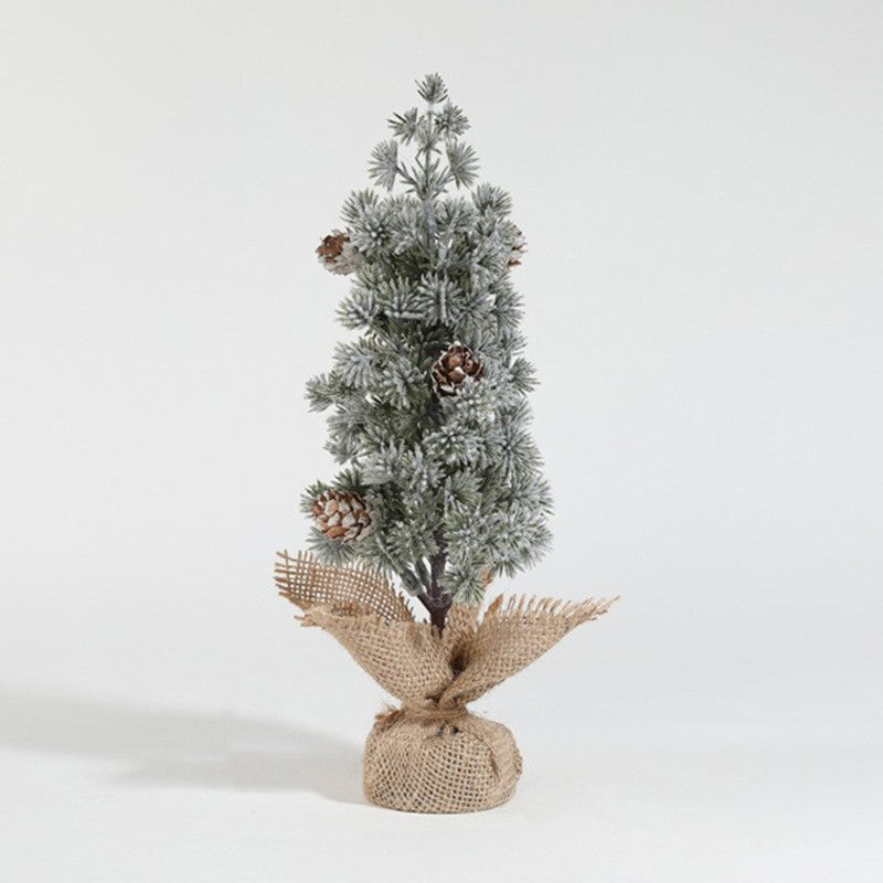 Decoratiune Craciun pentru Masa, Flippy, Ornament de Decor Model Brad de Craciun de Dimensiuni Mici cu Fulgi Albi, pentru Birou si Interior, din Plastic Calitativ 27 cm, Verde Alb - vivimall.ro