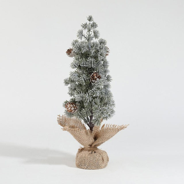 Decoratiune Craciun pentru Masa, Flippy, Ornament de Decor Model Brad de Craciun de Dimensiuni Mici cu Fulgi Albi, pentru Birou si Interior, din Plastic Calitativ 27 cm, Verde Alb - vivimall.ro