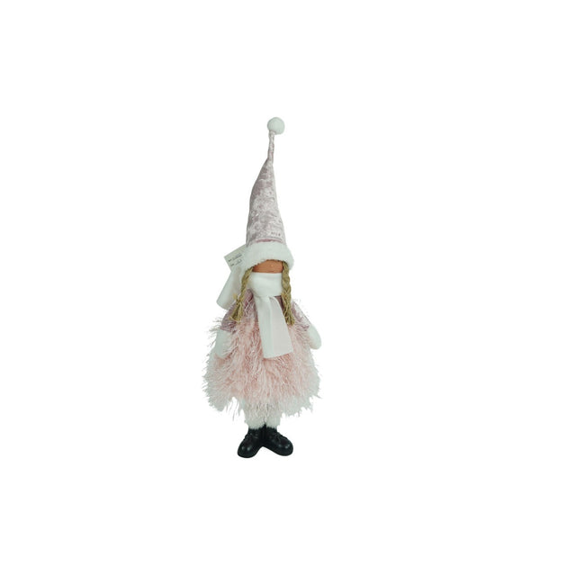Ornament de Craciun papusa, Flippy, roz/alb, textil, 44 cm - vivimall.ro