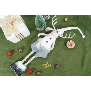 Ornament de Craciun ren cu picioare telescopice, Flippy, gri/alb, textil, 100 cm - vivimall.ro