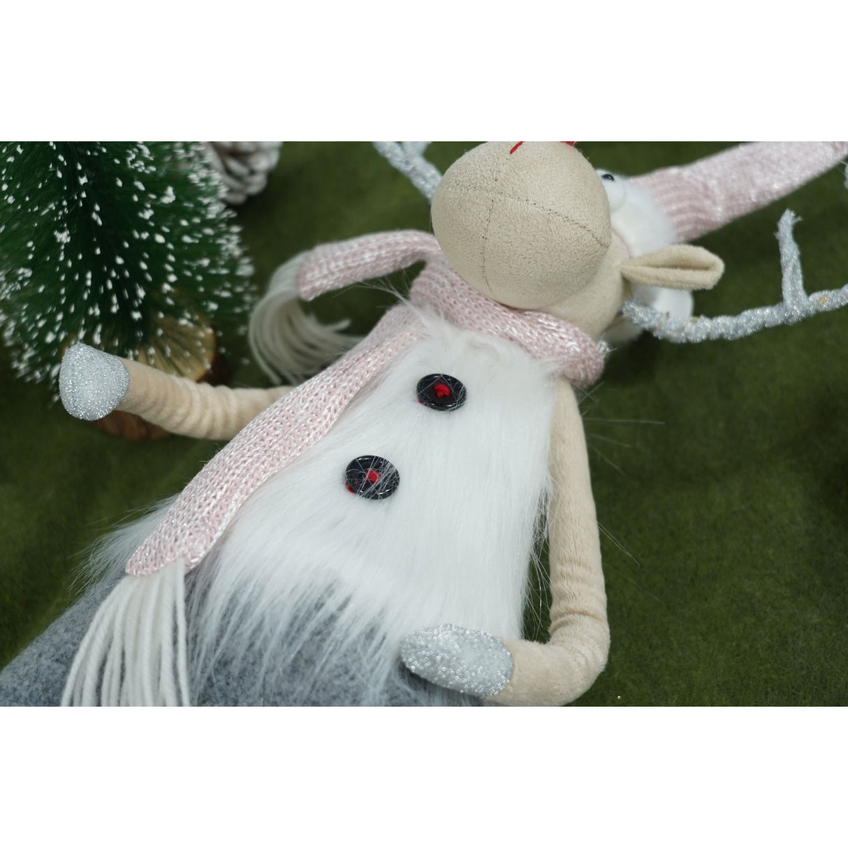 Ornament De Craciun Ren Cu Picioare Telescopice, /Alb, Textil, 100 Cm