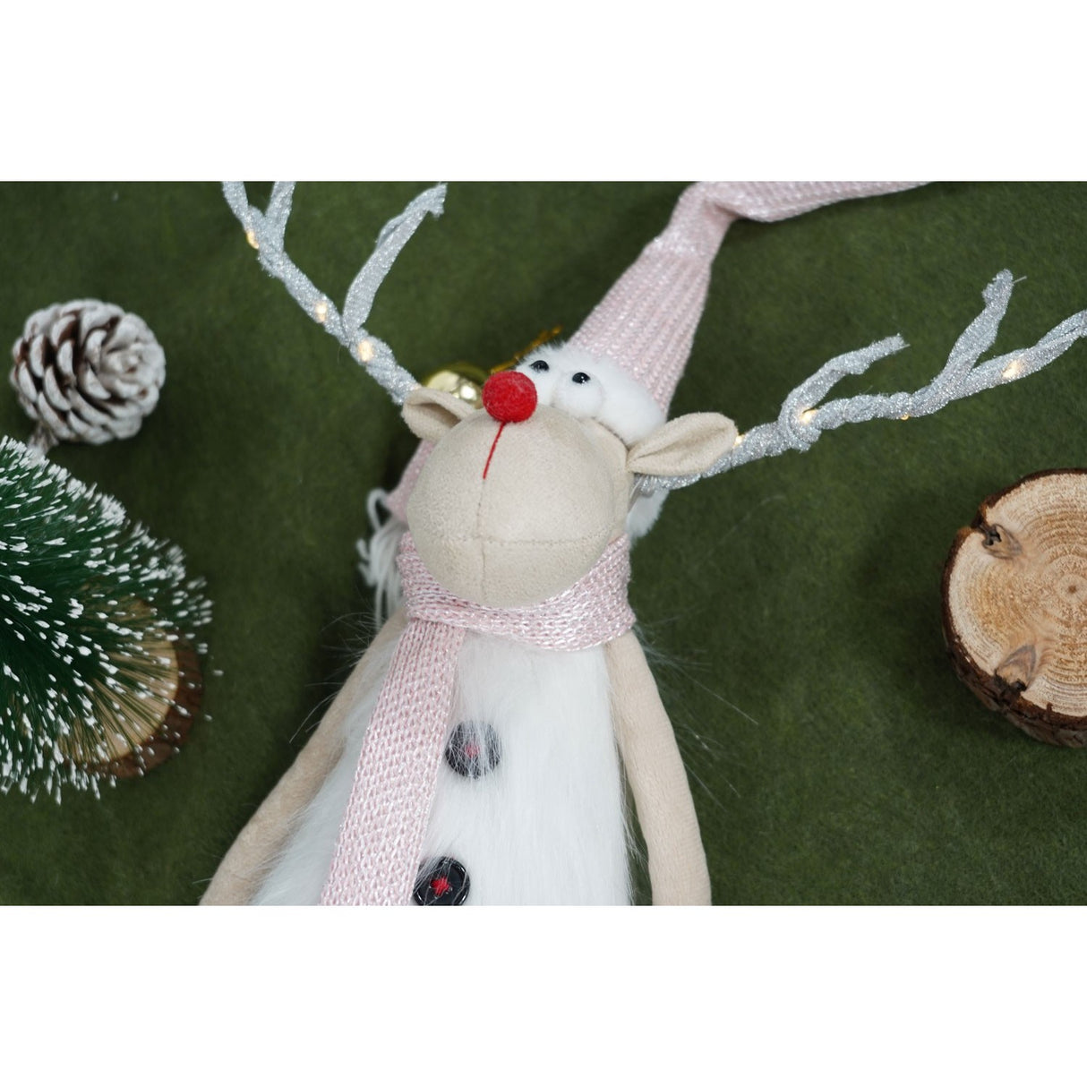 Ornament De Craciun Ren Cu Picioare Telescopice, Roz/, Textil, 72 Cm