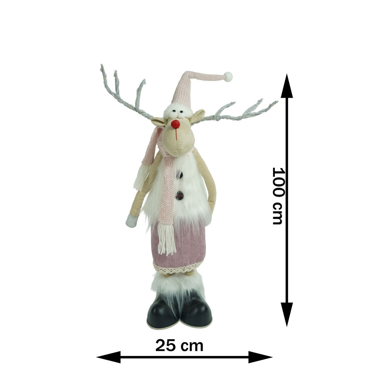 Ornament De Craciun Ren Cu Picioare Telescopice, Roz/, Textil, 72 Cm