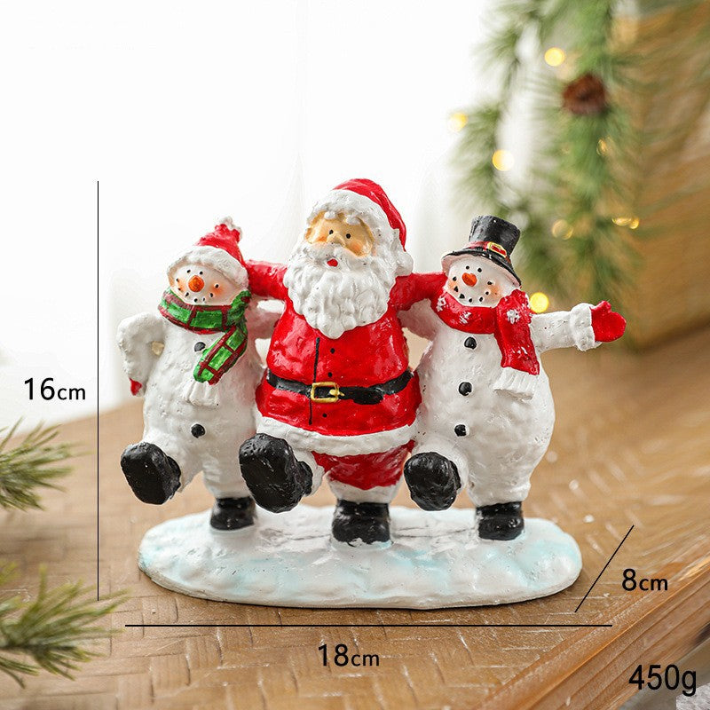 Ornament Decoratiune de Craciun, Flippy, Decoratiune Mica pentru Craciun din Rasina, Model Mos Craciun cu Oameni de Zapada, 16 x 18 x 8 cm, Rosu Alb - vivimall.ro