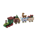 Tren decorativ Crăciun din lemn pictat, 100 g, vedere de ansamblu cu detalii festive