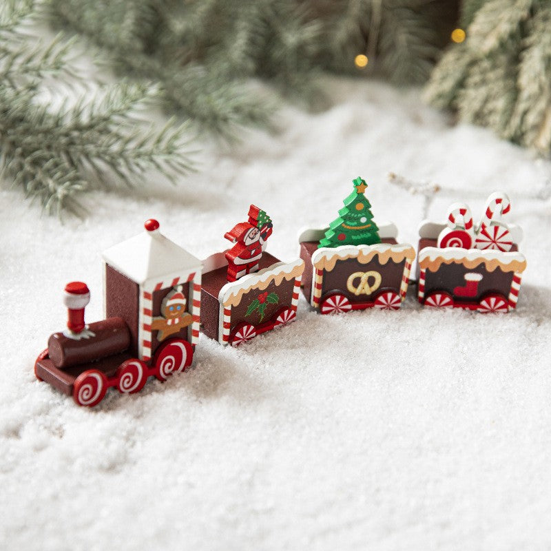 Ornament Decoratiune de Craciun Tren Pictat, Flippy, Tip Ornament Jucarie de Decor pentru Craciun, din Lemn 20 cm, Tren Figurina de Craciun, Maro inchis - vivimall.ro