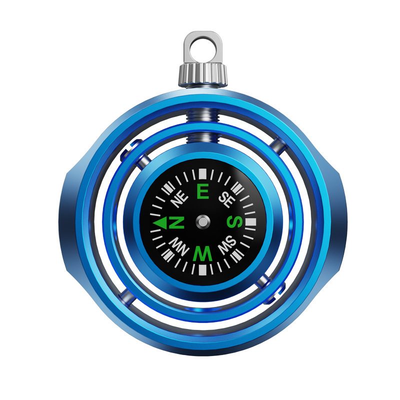 Fidget Spinner Busolă Palm Flippy din aliaj zinc, culoare albastru, model pandativ breloc, 48x42x12 mm, vedere frontală