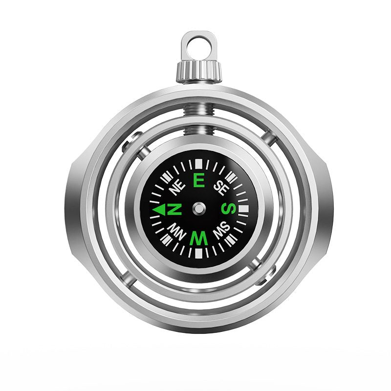 Fidget spinner busolă Flippy din aliaj zinc, model silver, vedere frontală, dimensiuni 48x42x12 mm