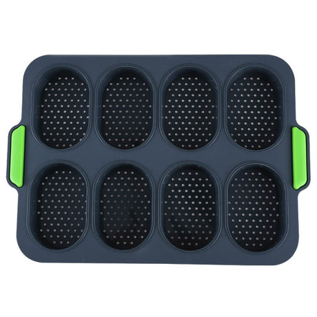 Forme De Silicon Pentru Copt, 8 Forme Ovale, Pentru Paine Si Prajituri, 34.5 X 23.8 X 2.5 Cm, Negru/Verde - vivimall.ro