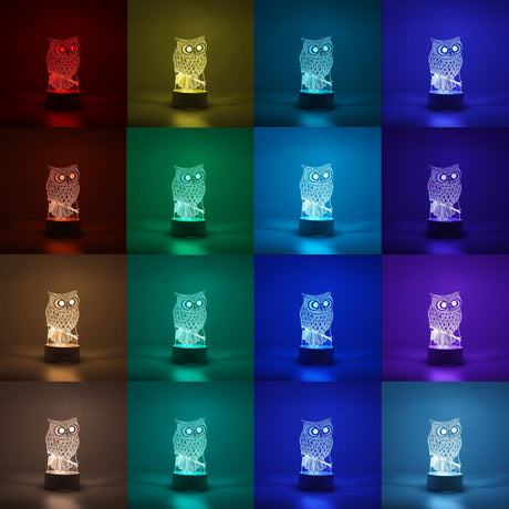 Lampa Led Decorativa, 3D, Bufnita, Cu Usb Si Baterii, 20 Cm Inaltime, Din Material Acril, Lumina A Si Telecomanda Inclusa, Alb - vivimall.ro