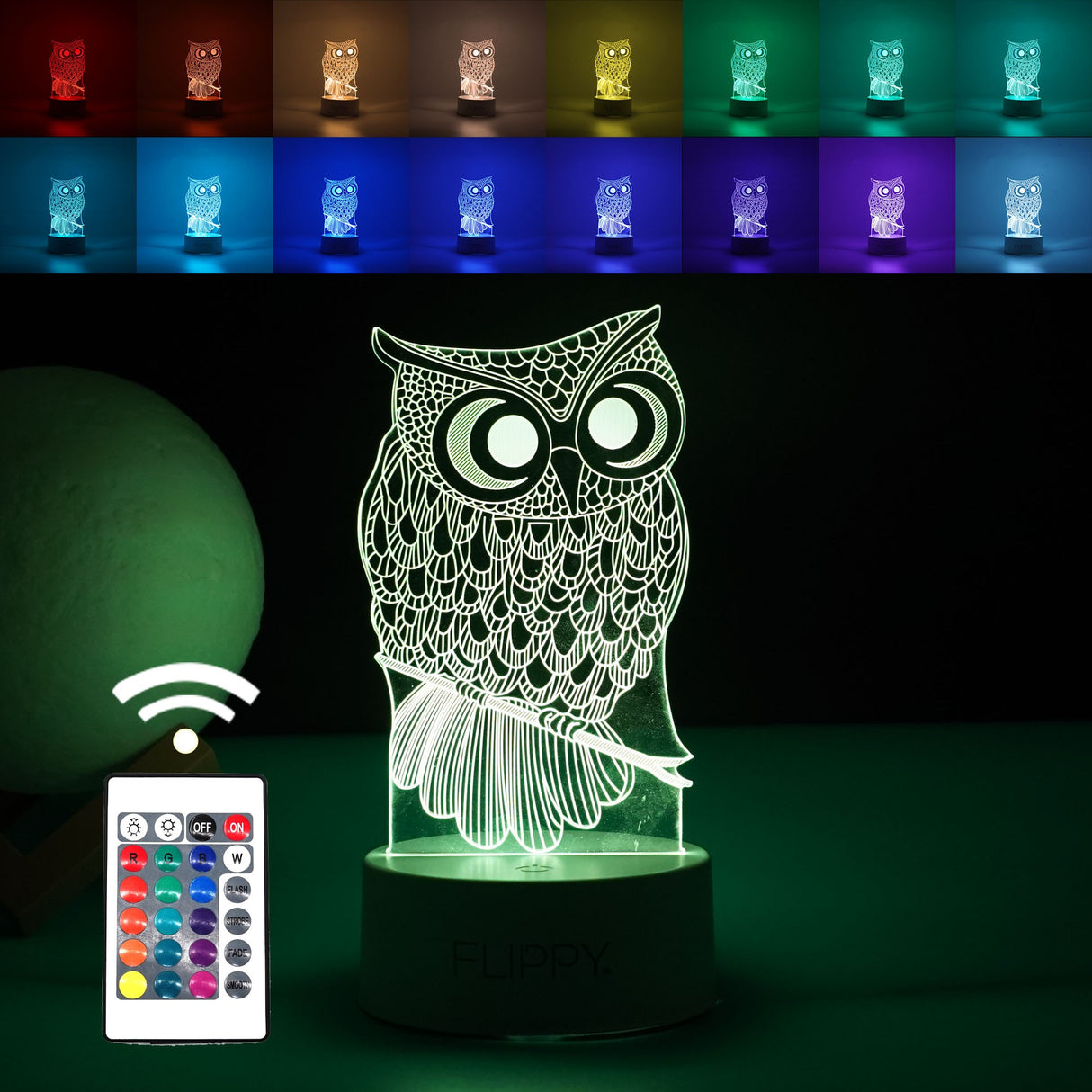 Lampa Led Decorativa, 3D, Bufnita, Cu Usb Si Baterii, 20 Cm Inaltime, Din Material Acril, Lumina A Si Telecomanda Inclusa, Alb - vivimall.ro