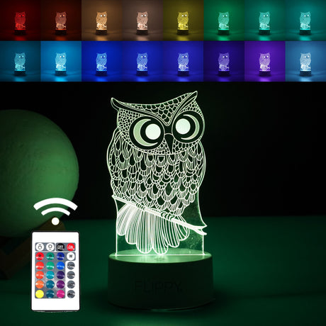 Lampa Led Decorativa, 3D, Bufnita, Cu Usb Si Baterii, 20 Cm Inaltime, Din Material Acril, Lumina A Si Telecomanda Inclusa, Alb - vivimall.ro