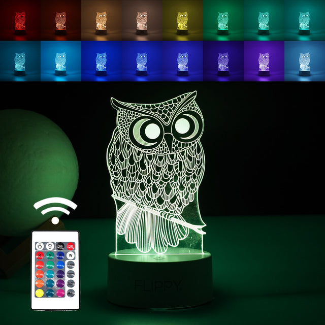 Lampa Led Decorativa, 3D, Bufnita, Cu Usb Si Baterii, 20 Cm Inaltime, Din Material Acril, Lumina A Si Telecomanda Inclusa, Alb - vivimall.ro