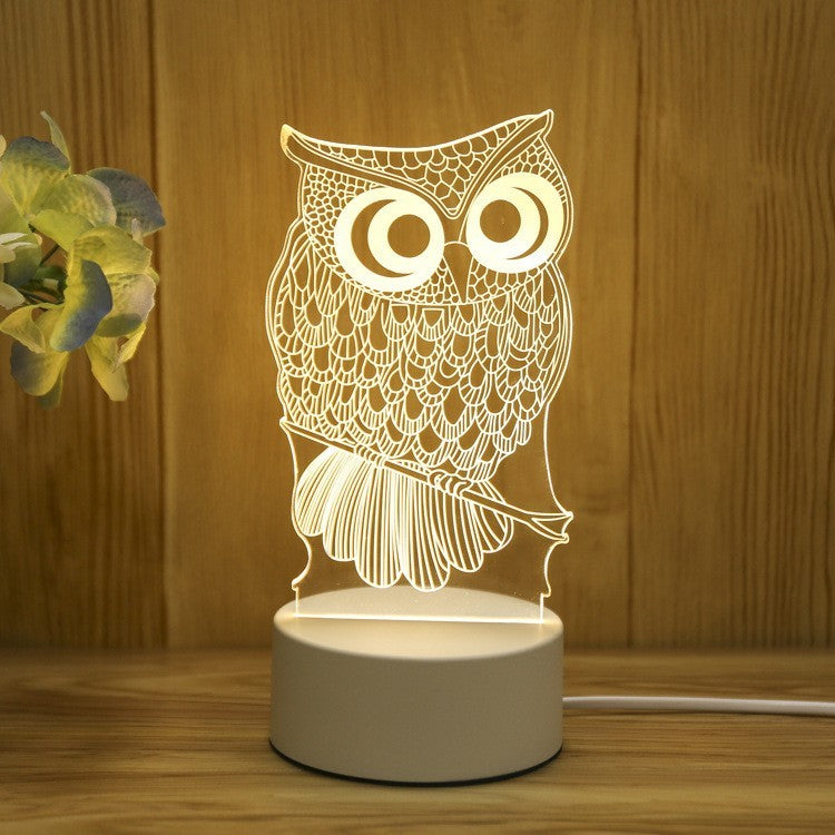 Lampa Led Decorativa, 3D, Bufnita, Cu Usb Si Baterii, 20 Cm Inaltime, Din Material Acril, Lumina A Si Telecomanda Inclusa, Alb - vivimall.ro