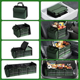 Organizator Auto pentru Portbagaj, Flippy, Model Pliabil, din Panza, cu Geanta Termoizolanta Detasabila, 3 Compartimente, Curele Ajustabile, 90 x 35 x 30 cm, Verde - vivimall.ro