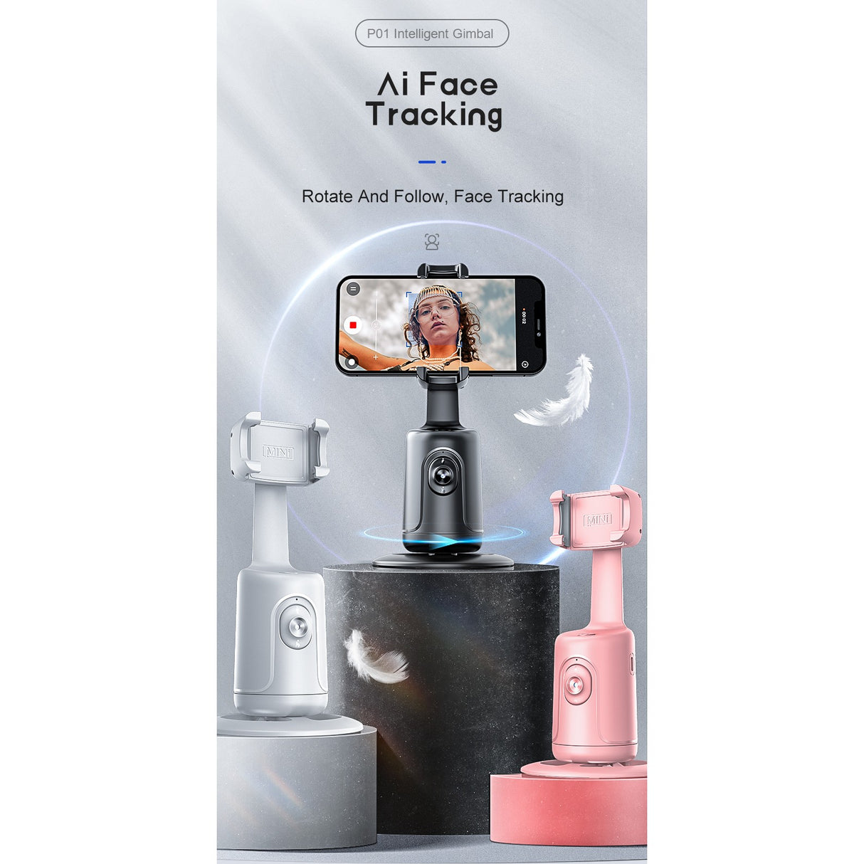 Suport Telefon cu Urmarire Automata, Flippy, AI Face Tracking, Rotire 360 Grade, 17 x 8 cm, Negru - vivimall.ro