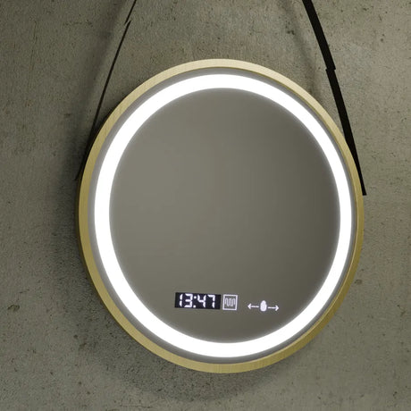 Oglinda Led Rotunda, 60Cm, Celeste Royale Gold Eleve Motionglow Marcello, Sistem Dezaburire, Ceas & Termometru - vivimall.ro