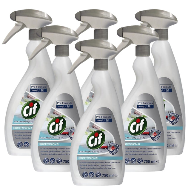 Pachet CIF Professional Alcohol Spray, Dezinfectant Lichid pe baza de Alcool, Fara Clatire, 6×0.75 L - vivimall.ro