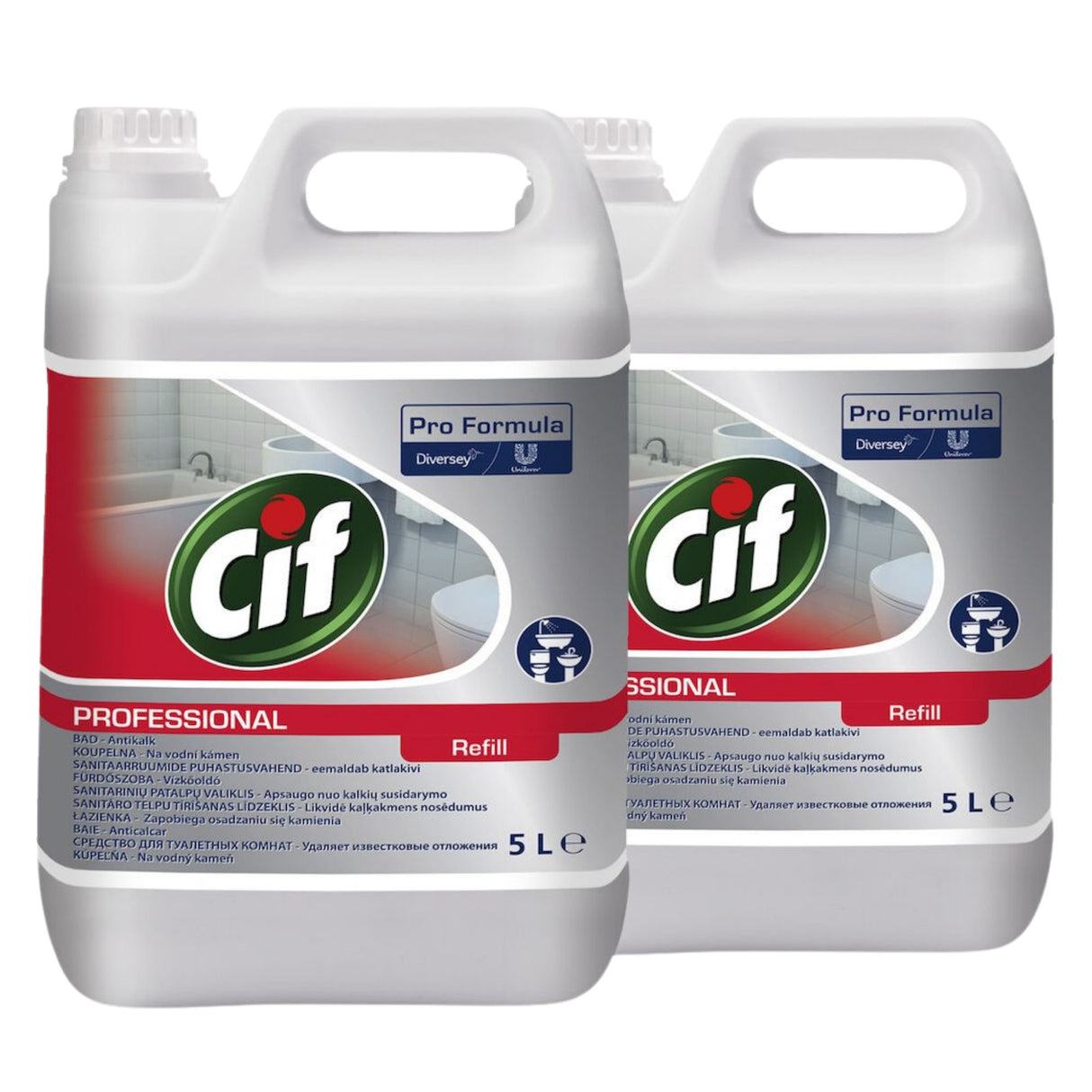 Pachet CIF Professional Washroom – Detergent si Detartrant pentru Suprafetele din Baie, 2×5 L - vivimall.ro