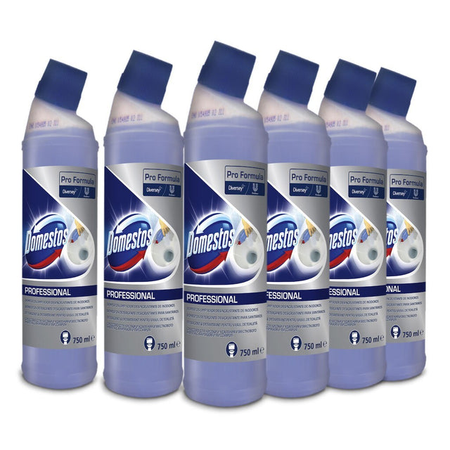 Pachet Domestos Professional Toilet Cleaner Descaler 6×0,75 L, vedere frontală toate flacoanele