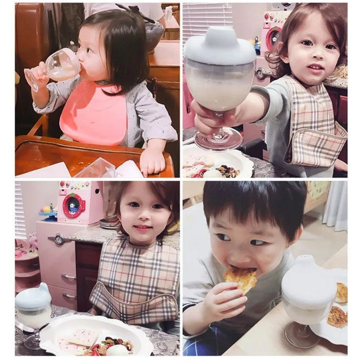 Pahar din Plastic Transparent cu Picior, Vivimall, pentru Copii, 14 x 7.7 cm, cu Cioc Antiscurgere, + 3 Ani, Fara Maner, Roz - vivimall.ro