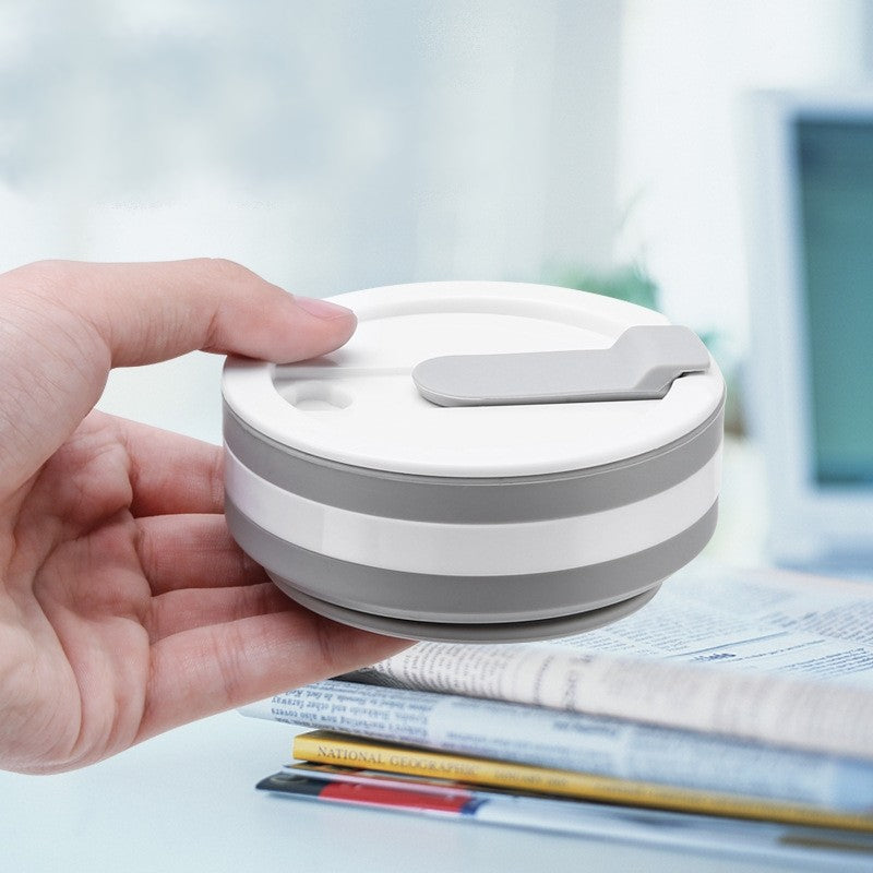 Pahar pliabil din silicon Vivimall, prentru calatorii, 350 ml, pai inclus, 9 x 9.2 cm, gri - vivimall.ro