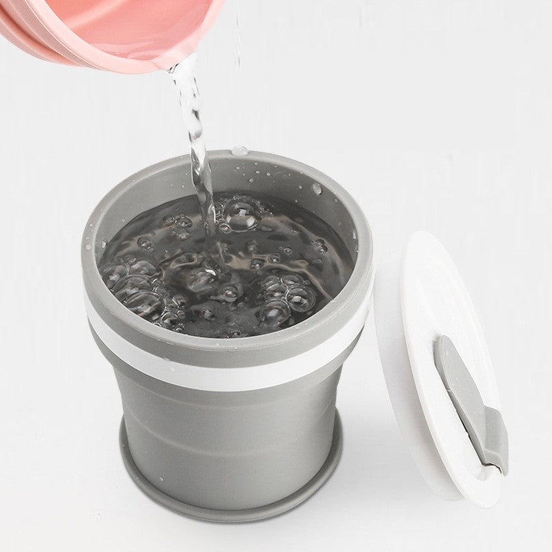 Pahar Pliabil Din Silicon Prentru Calatorii, 350 Ml, Pai Inclus, 9 X 9.2 Cm, Gri - vivimall.ro