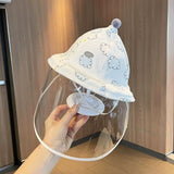 Palarie de Protectie pentru Bebelusi, Vivimall, Model cu Norisori Albastri, Pescareasca, de Primavara si Toamna, cu Masca si Fermoar, 42 cm, pentru 0-3 Luni, Bleu