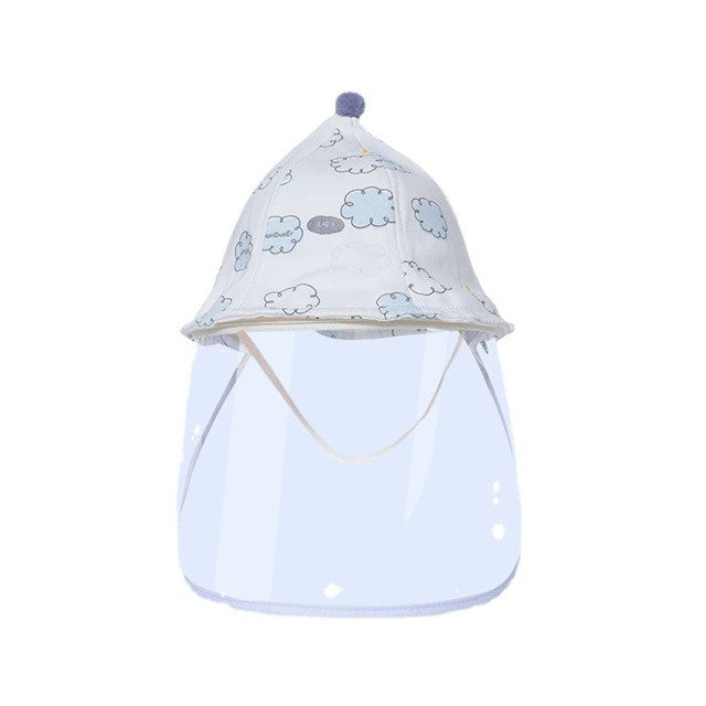 Palarie de Protectie pentru Bebelusi, Vivimall, Model cu Norisori Albastri, Pescareasca, de Primavara si Toamna, cu Masca si Fermoar, 42 cm, pentru 0-3 Luni, Bleu
