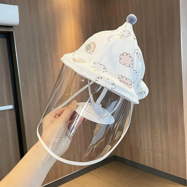 Palarie de Protectie pentru Bebelusi, Vivimall, Model cu Norisori Roz, Pescareasca, de Primavara si Toamna, cu Masca si Fermoar, 42 cm, pentru 0-3 Luni, Roz