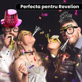 Palarie Happy New Year pentru Revelion, Flippy, Palarie Festiva de Anul Nou, Palarie Magica din Hartie, 29 x 25 x 15.5 cm, Colorata Sclipitor Roz - vivimall.ro