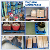 Set paleți plastic Flippy 60x40x10 cm stivuiți, utilizare în spații logistice industriale