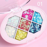 Paleta cu Glitter, Vivimall, Varianta 1, 7 Nuante, Pentru Corp si Par, 50 g, Rezistent la Apa, 9.8 x 6.8 cm, Multicolor - vivimall.ro