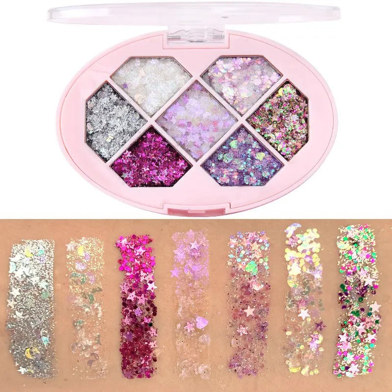 Paleta Cu Glitter, Varianta 2, 7 Nuante, Pentru Corp Si Par, 50 G, Rezistent La Apa, 9.8 X 6.8 Cm, Multicolor - vivimall.ro