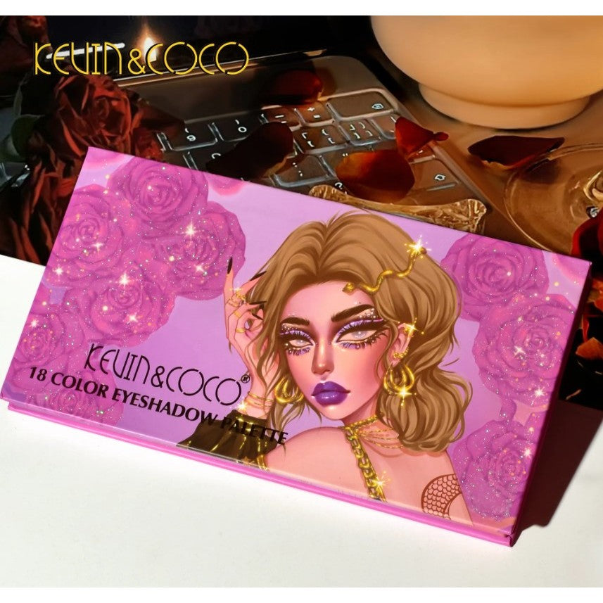 Paleta de farduri Kevin&Coco, 18 culori, nuante captivante, design compact, 19 x 10 cm, 180 g, multicolor - vivimall.ro