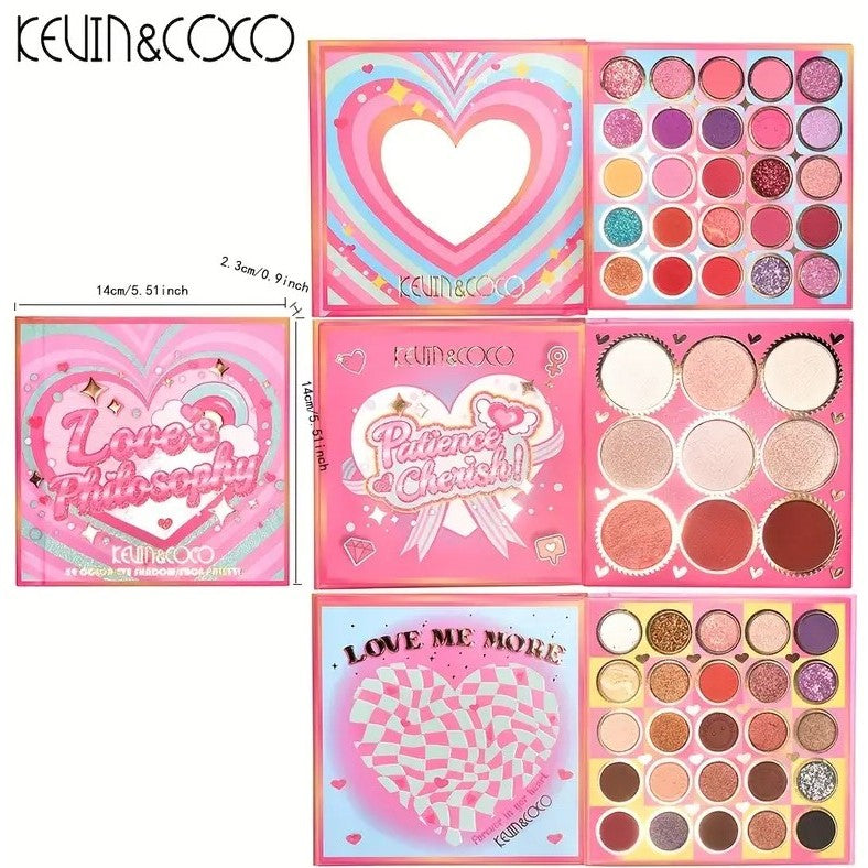 Paleta de Farduri Kevin&Coco, 59 culori, Stil Carte, 3 Straturi, Pudra Compacta, Clasic, Fara Sulfati, 14 x 14 cm, 80 g, multicolor - vivimall.ro